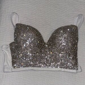 Crystal-Embellished Sparkle Bralette in Silver